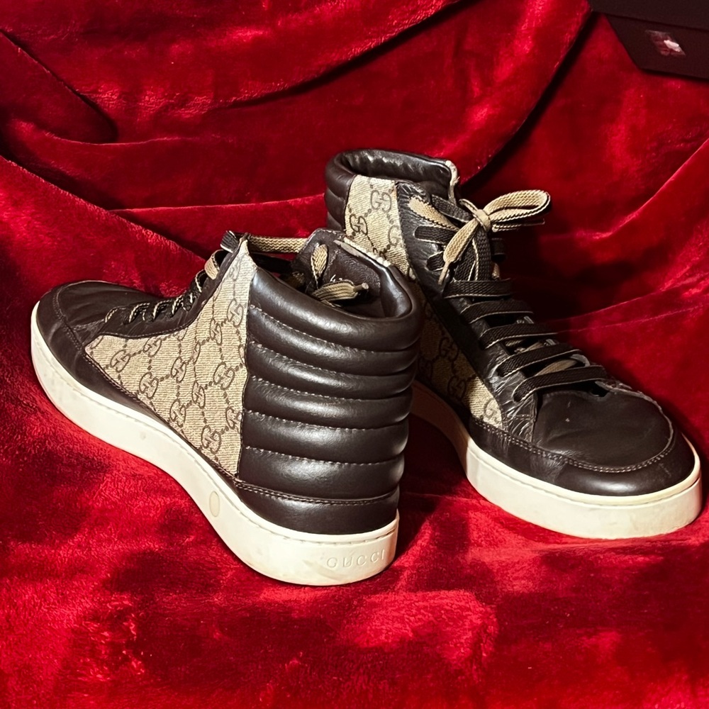 Gucci Black and Brown Monogram High-Tops - Picture 3 of 4